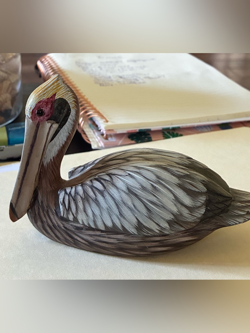 Hand-Painted Brown and Gray Pelican Figurine Decorative Accent